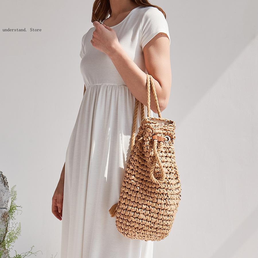 Bolsa de ombro artesanal com c - Women'S Raffia Bags avaliação e preço
