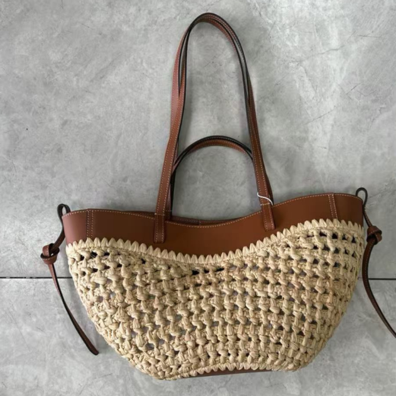 Marca oco tecido saco de praia - Women'S Raffia Bags avaliação e preço